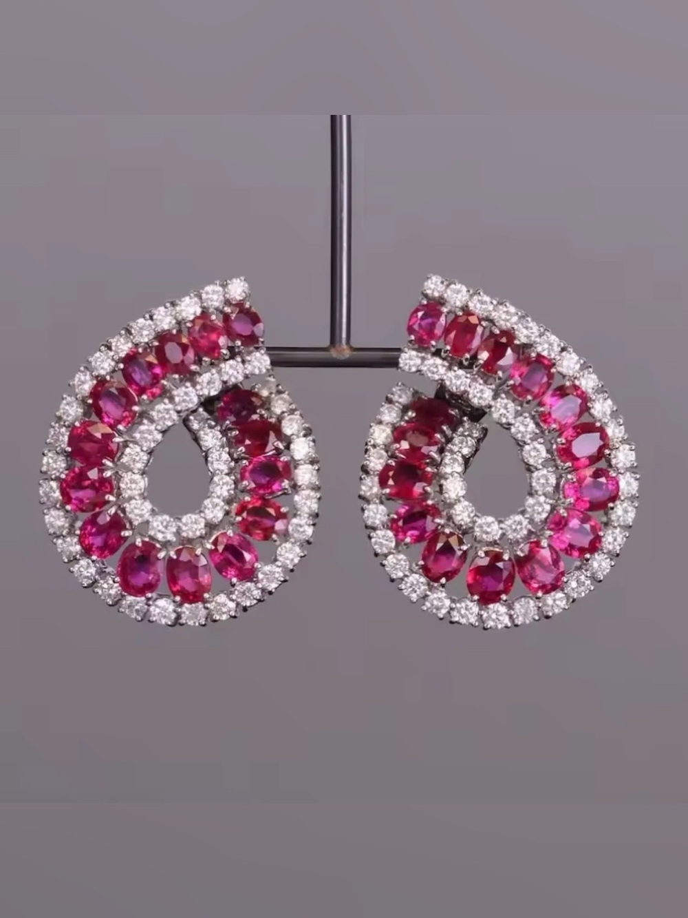 Fuchsia Spiral Halo Ruby-Style Earrings